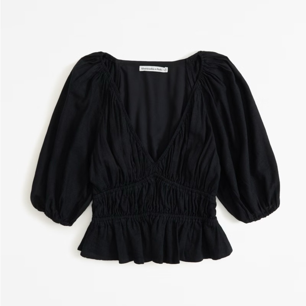 Abercrombie & Fitch Women's Black Linen Babydoll Top